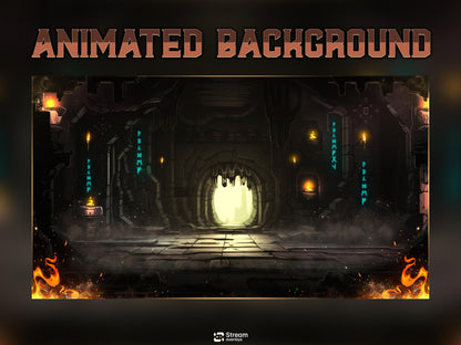 Ancient Castle Twitch Overlay | Royal Stone Cave Civilisation Stream Overlays | Fantasy Animated Overlay | Dungeon Fire, Gothic Rune Panels