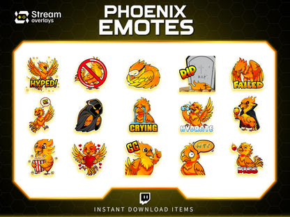 Majestic Phoenix Emotes & Stickers | Fiery Bird Orange Flame | Majestic Glory Phoenix Twitch Emotes for Streamers on Twitch and Discord