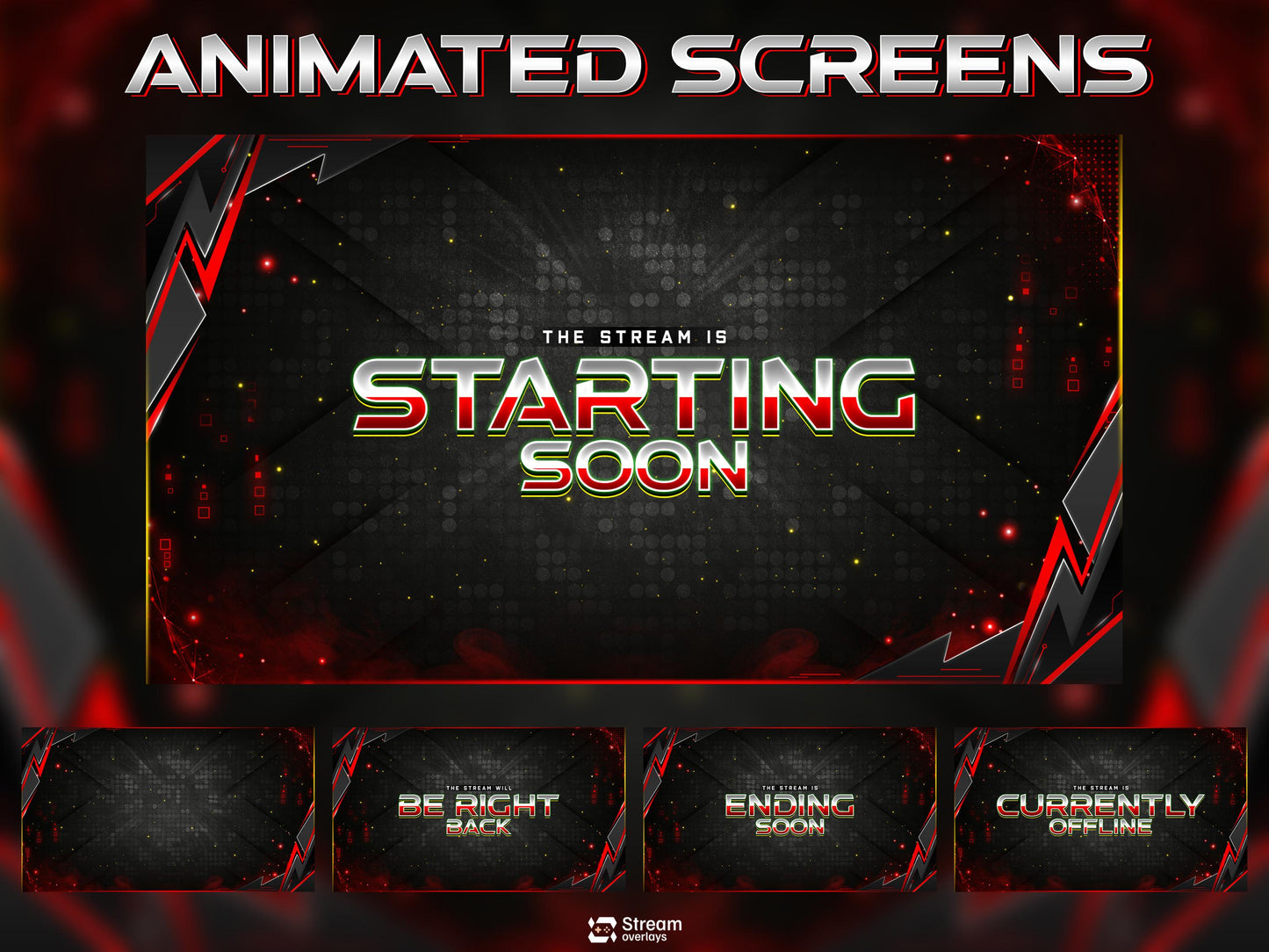 Tech Twitch Overlay | Modern Red Streaming Pack | Animated Stream Package | Streams Scenes | Gaming Panels | Stream Alerts | Gaming Overlay