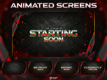 Tech Twitch Overlay | Modern Red Streaming Pack | Animated Stream Package | Streams Scenes | Gaming Panels | Stream Alerts | Gaming Overlay