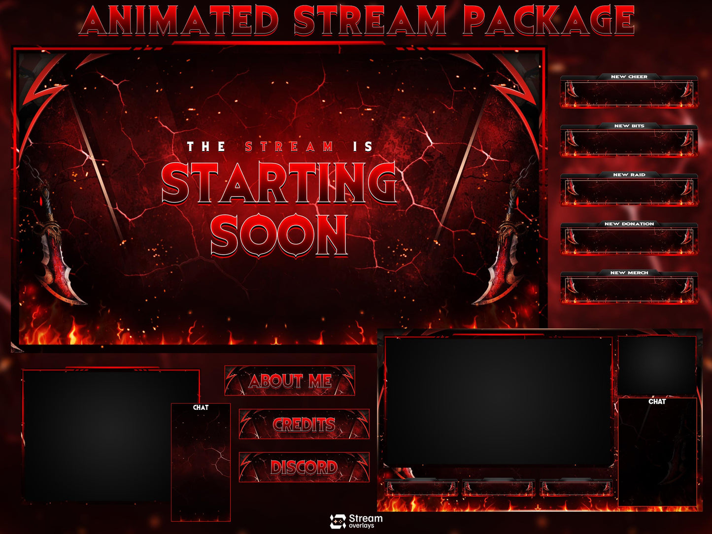 Red Demon Blade Stream Overlay Pack Animated | Dark Fire Twitch Screens | Hell Theme Starting Soon, Devil Alerts,  Panels OBS Kick YouTube