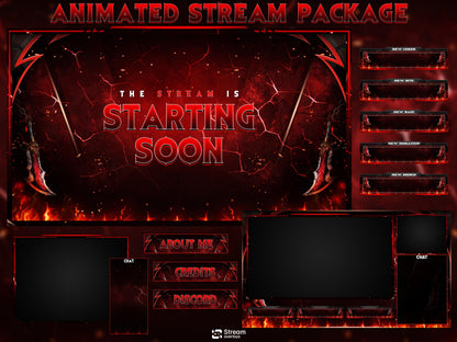 Red Demon Blade Stream Overlay Pack Animated | Dark Fire Twitch Screens | Hell Theme Starting Soon, Devil Alerts,  Panels OBS Kick YouTube