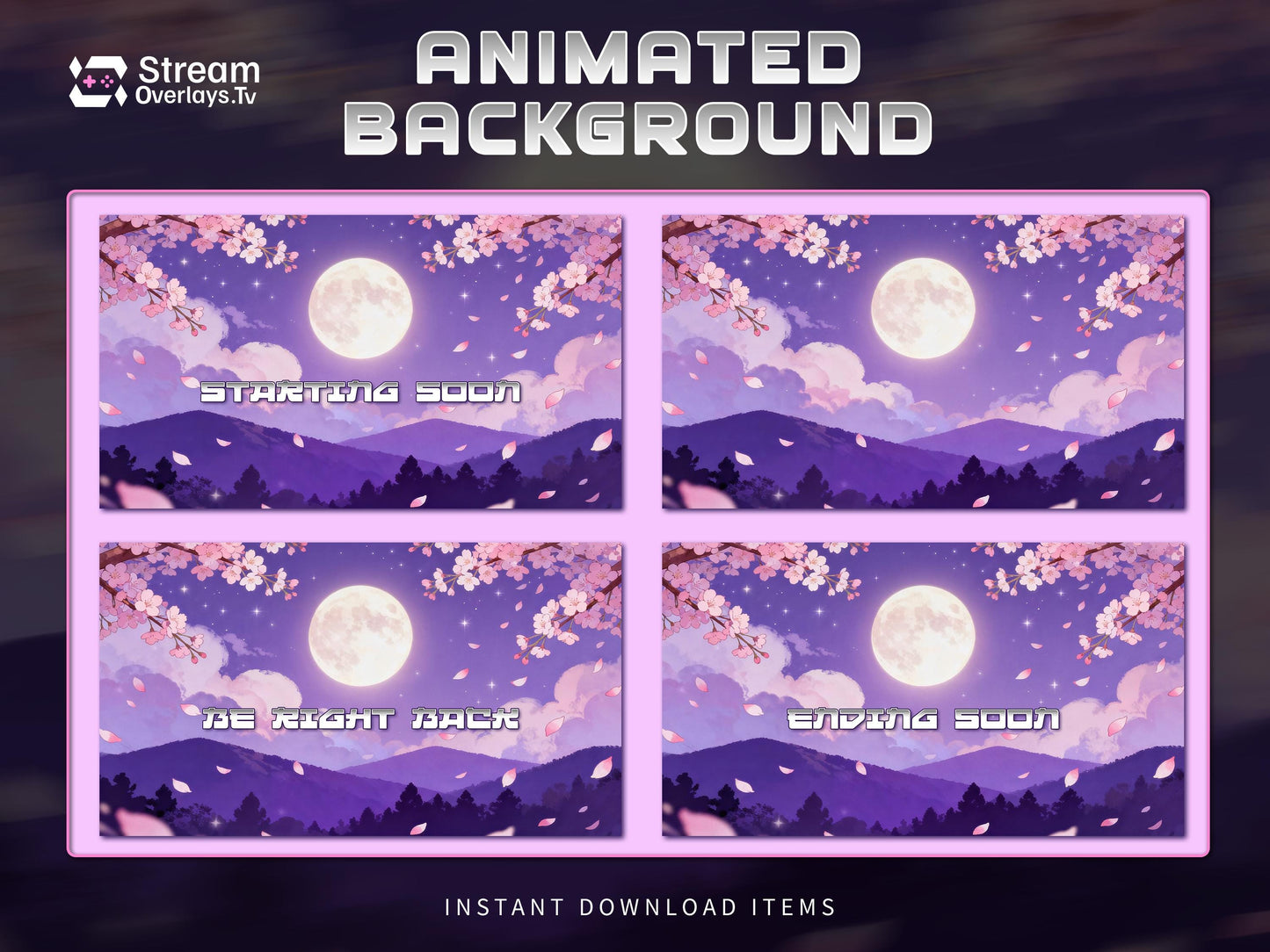 Sakura Moon Night Stream Background | Cherry Blossom Anime Scene | Cozy Purple Sky | VTuber Overlay | Celestial Twitch | Pastal Kawaii Cloud