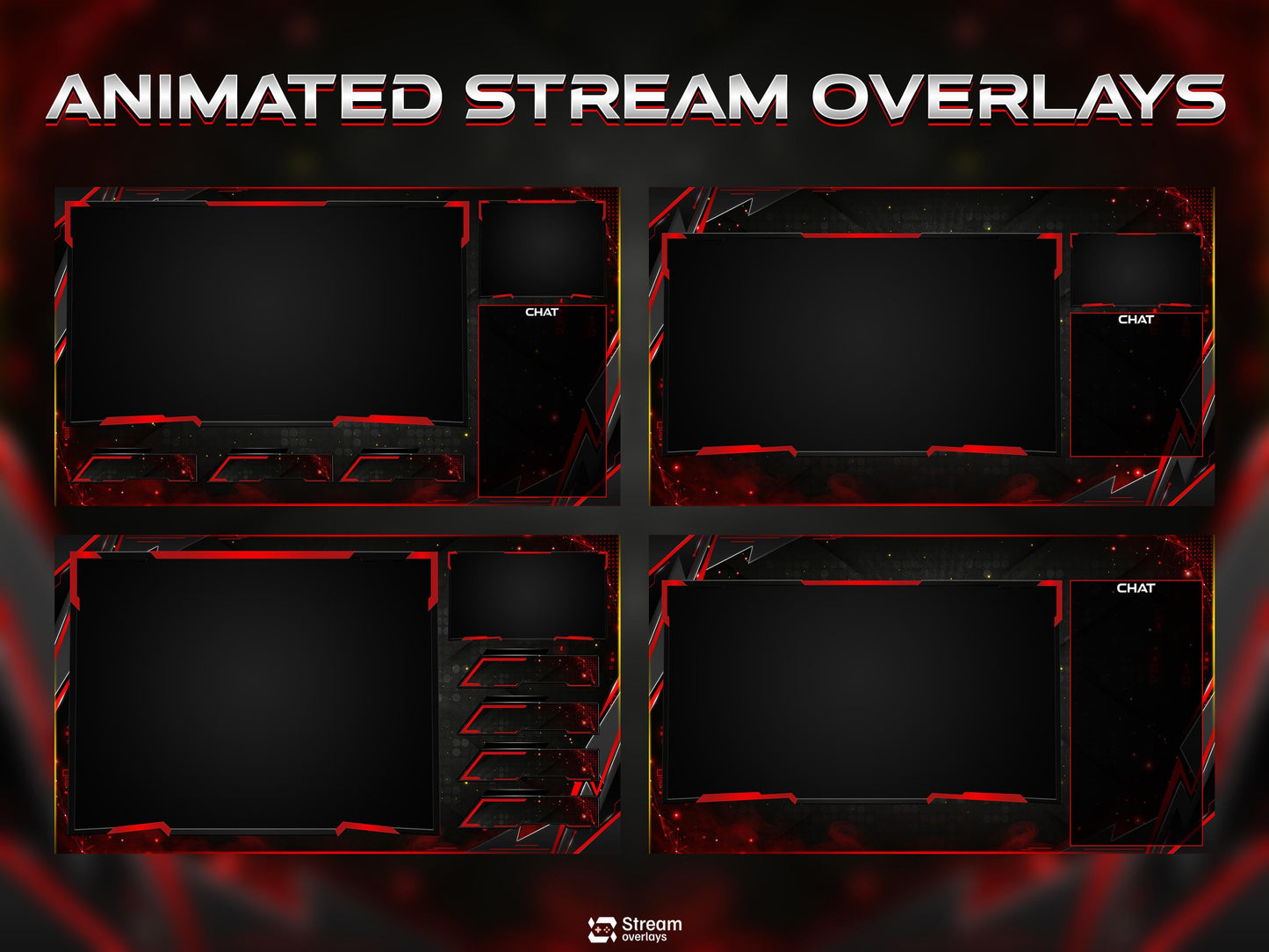 Tech Twitch Overlay | Modern Red Streaming Pack | Animated Stream Package | Streams Scenes | Gaming Panels | Stream Alerts | Gaming Overlay