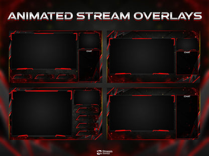 Tech Twitch Overlay | Modern Red Streaming Pack | Animated Stream Package | Streams Scenes | Gaming Panels | Stream Alerts | Gaming Overlay