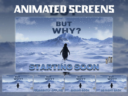 But Why Penguin Stream Overlay Pack | Nihilist Penguin Walking Mountains Twitch Streamer | Arctic Penguin Meme| Ice Snow Winter Lone Penguin