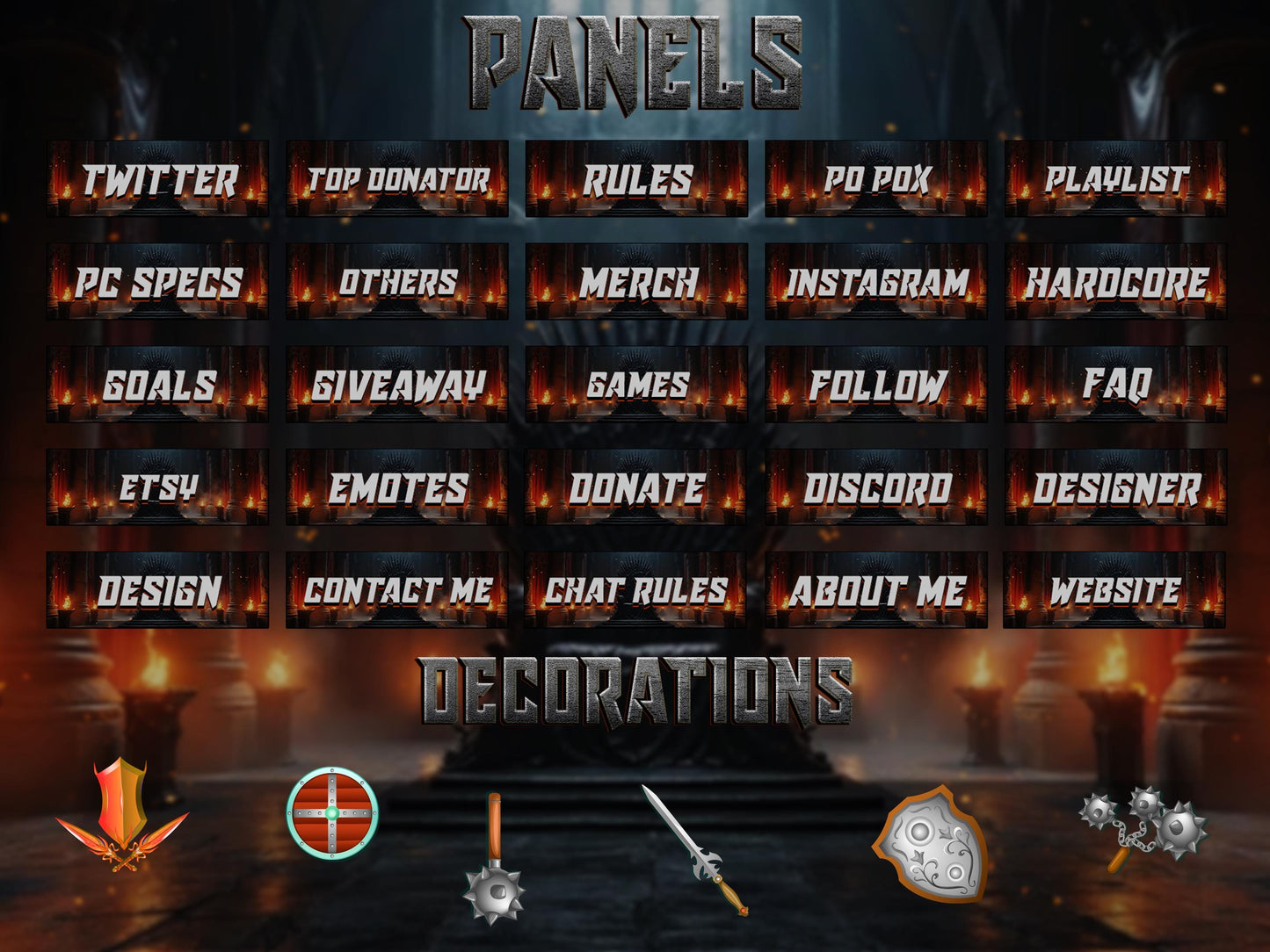 Medieval Twitch Overlay | Dark Castle Throne Room Stream Screens | Animated Overlay | Iron Fire Stream Screens | Fire Alerts