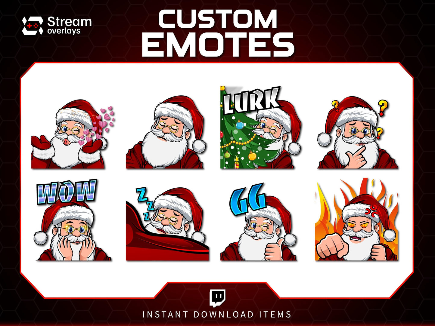 Santa Twitch Emotes | Christmas Streamer Emotes (PNG, Instant Download)