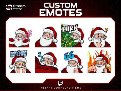 Santa Twitch Emotes | Christmas Streamer Emotes (PNG, Instant Download)