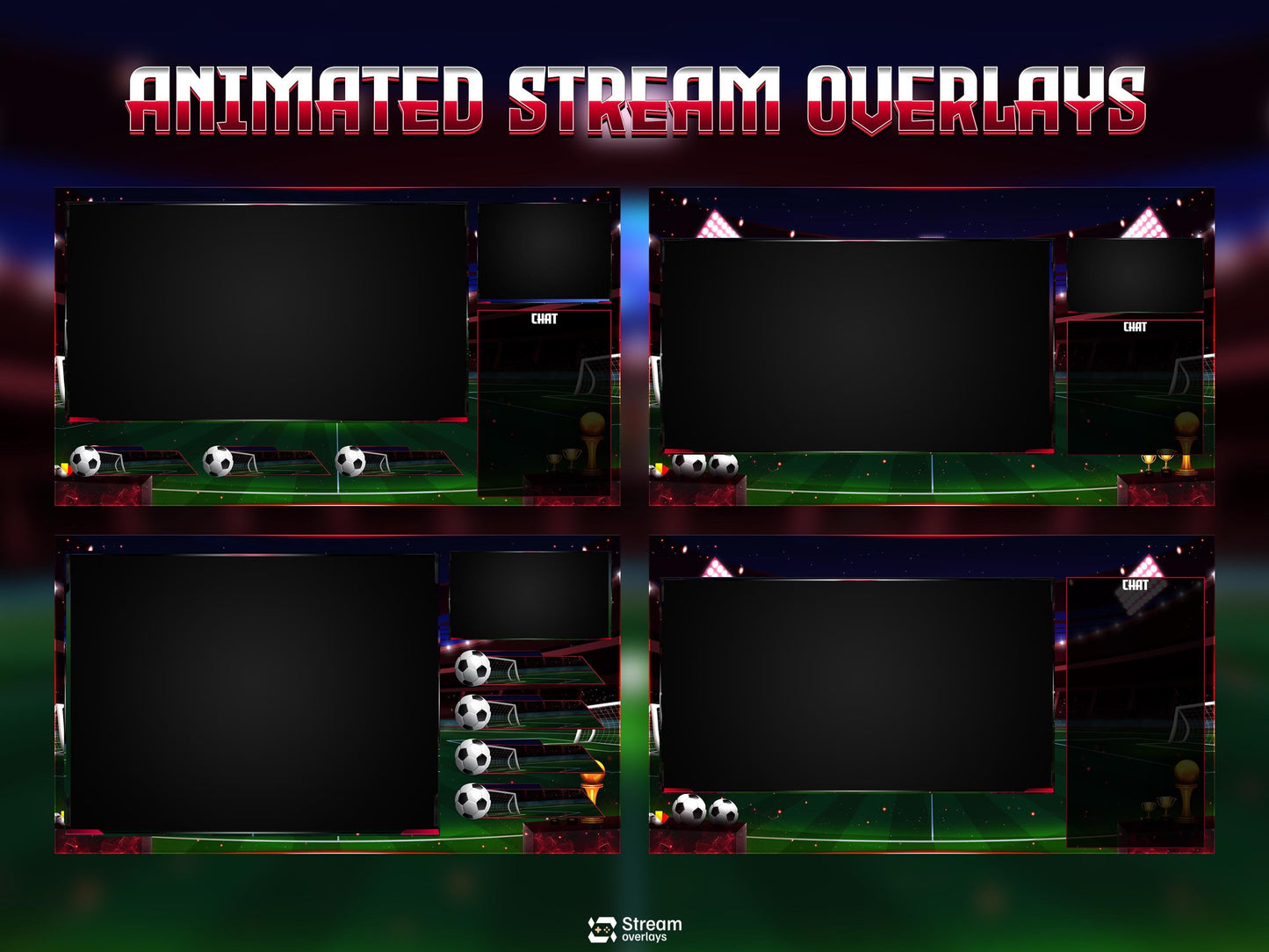 football Stream Overlay Pack | Animated Soccer Stream Screens | Sport Arena Theme | Stadium Overlays | Soccer Streamers | Twitch Alerts