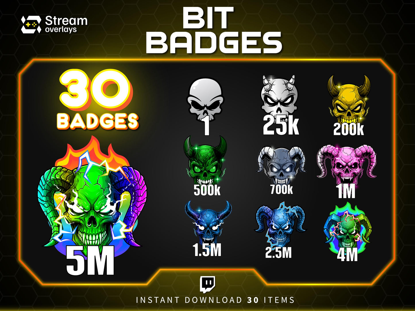 30x Demon Bit Badges | Devil Badges | Demon Sub Badges | Spooky Streamer Badge | Skull Badges | Twitch Sub Badge | Number Bit Badges | Bits