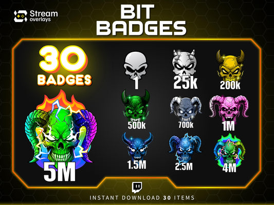 30x Demon Bit Badges | Devil Badges | Demon Sub Badges | Spooky Streamer Badge | Skull Badges | Twitch Sub Badge | Number Bit Badges | Bits