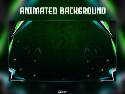 Cyberpunk Neon Green & Teal Tactical Design | Sci-Fi Tech Streamer Overlay | Radar Animated Twitch Stream Overlay Package | Full OBS Setup