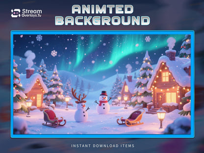 Chritmas Winter Snow Background, Cute Snowy Village, Cozy Christmas Cottage, Christmas Animated Stream Pack, Night Vtuber