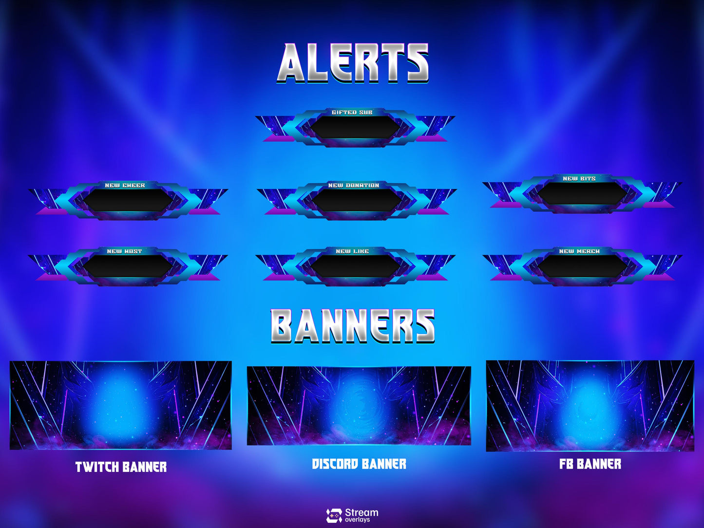 Animated Mecha Twitch Overlay, Futuristic Sci-Fi Stream Package, High-Tech Cyber Setup for OBS, Cyber Shield Animated Stream  Purple & Blue