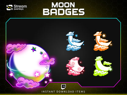 Moon Twitch Sub Badges, Kawaii Celestial Cloud Stream Badges (Digital Download)