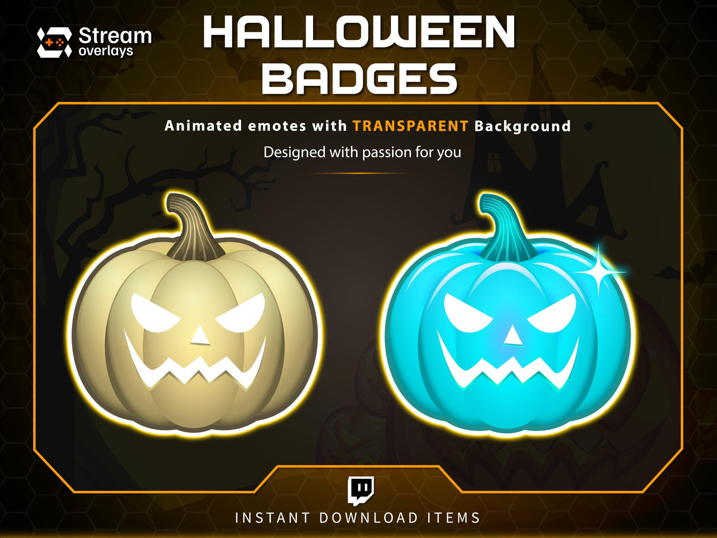 6x Halloween Pumpkin Badges | Twitch, Discord, YouTube Sub Badges | Glowing Spooky Icons | Instant Download