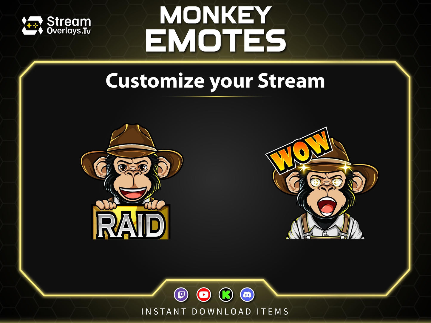 Cowboy Monkey Emotes, Farmer Chimp Emojis, Explorer Chimp Emote Pack, Gamer Ape Stickers,  Zoo Monkey Streamer, Twitch, Discord, Kick