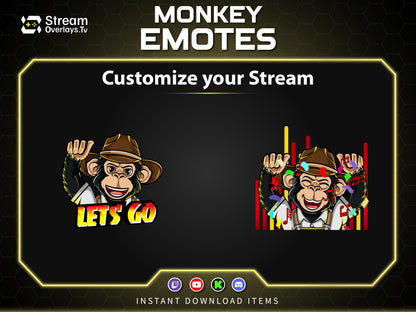 Cowboy Monkey Emotes, Farmer Chimp Emojis, Explorer Chimp Emote Pack, Gamer Ape Stickers,  Zoo Monkey Streamer, Twitch, Discord, Kick