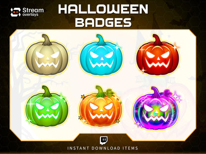 6x Halloween Pumpkin Badges | Twitch, Discord, YouTube Sub Badges | Glowing Spooky Icons | Instant Download