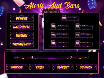 Slot Machine Stream Package | Casino Twitch Overlay Pack | Gambling Stream Overlays | Neon Jackpot Cards Screens & Alerts for Kick, Youtube