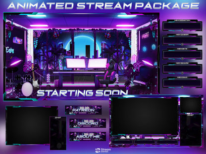 Retro Twitch Overlay | Neon Gaming Room | Anime Stream Overlays | Gamer Streams | Animated Streaming | Game Studio | Twitch Screens | Panels