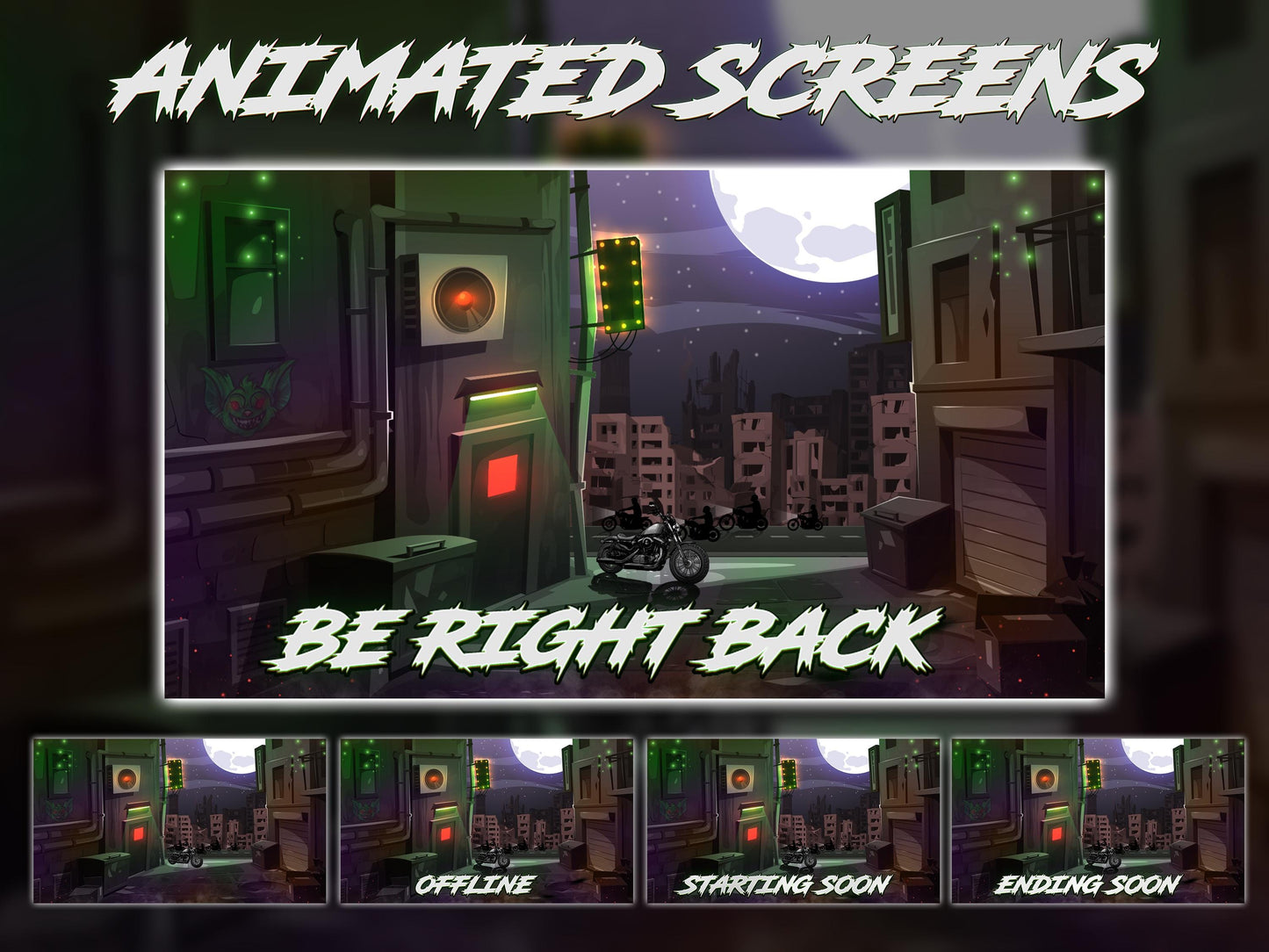 Dark Stream overlay Package | Biker Motorcycle Theme | Night City Twitch Pack | Animated Twitch Overlays | stream screens | Twitch Alerts