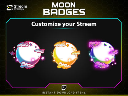 Moon Twitch Sub Badges, Kawaii Celestial Cloud Stream Badges (Digital Download)