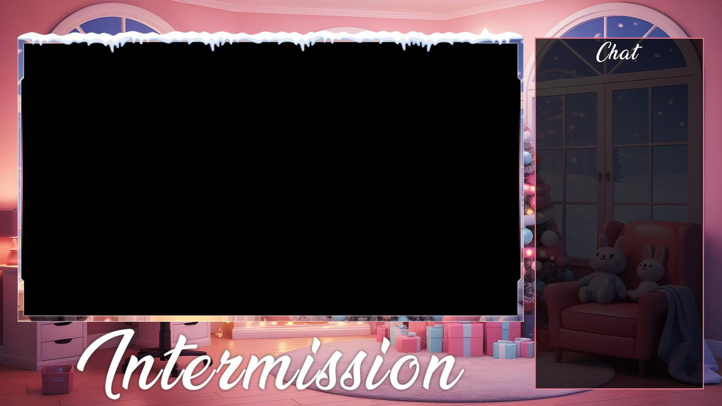 Christmas Pink Gaming Room Overlays Pack | Snowy Theme Xmas Tree Dream Bundle | Gift for Streamers | Winter Stream Decor Twitch | Gamer Desk