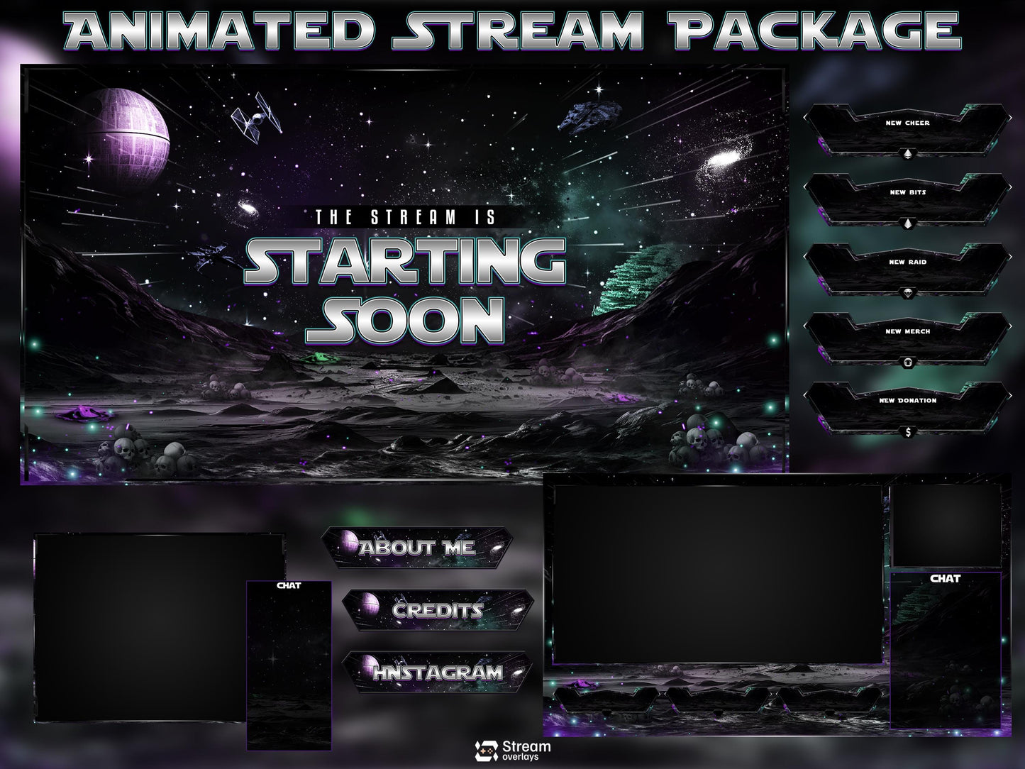 Space Galaxy Twitch Overlay Pack Animated | Sci Fi Stream Screens Cosmic Theme | Cyber Starting Soon Alerts Panels OBS Kick YouTube Overlay