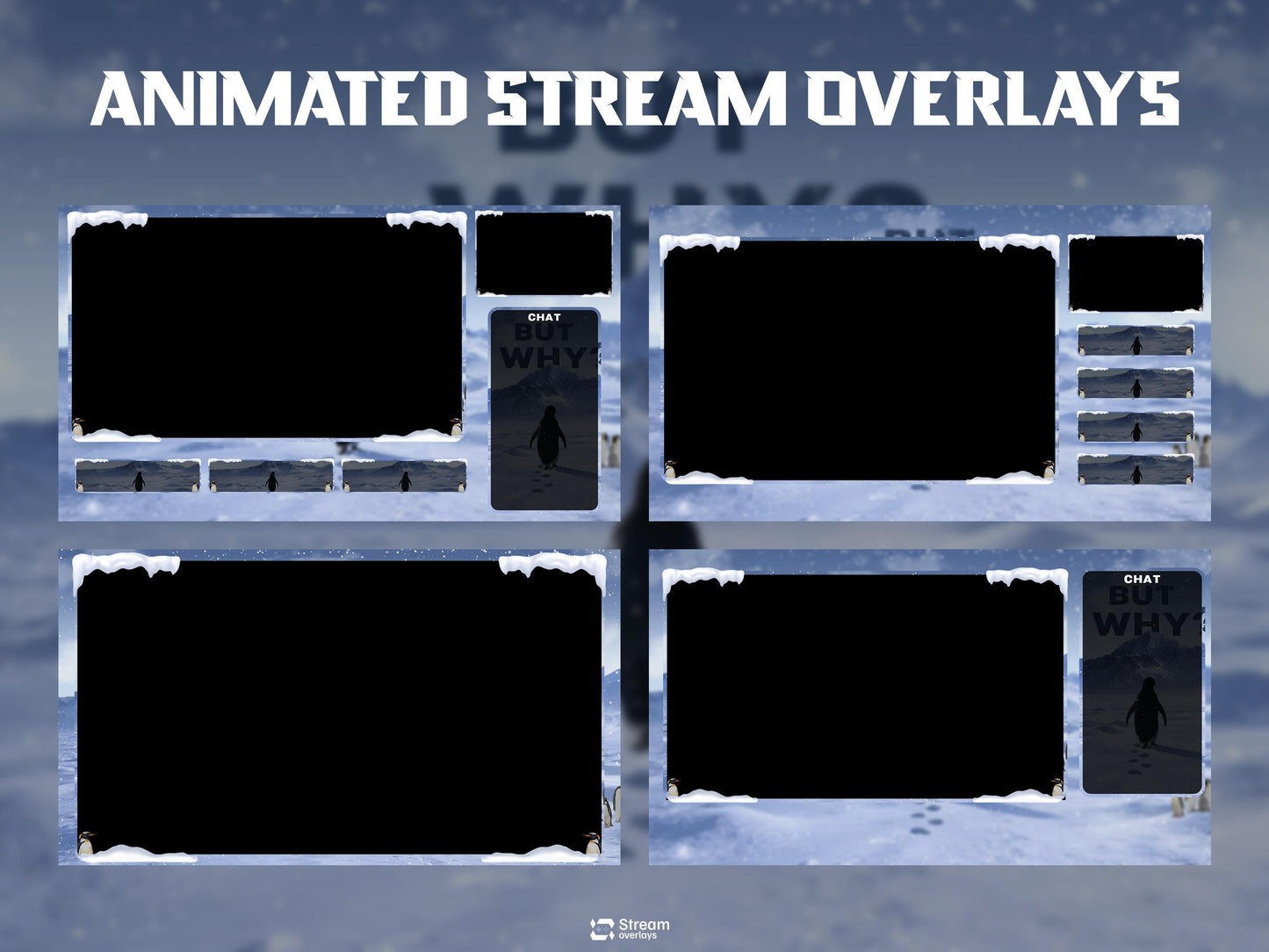 But Why Penguin Stream Overlay Pack | Nihilist Penguin Walking Mountains Twitch Streamer | Arctic Penguin Meme| Ice Snow Winter Lone Penguin