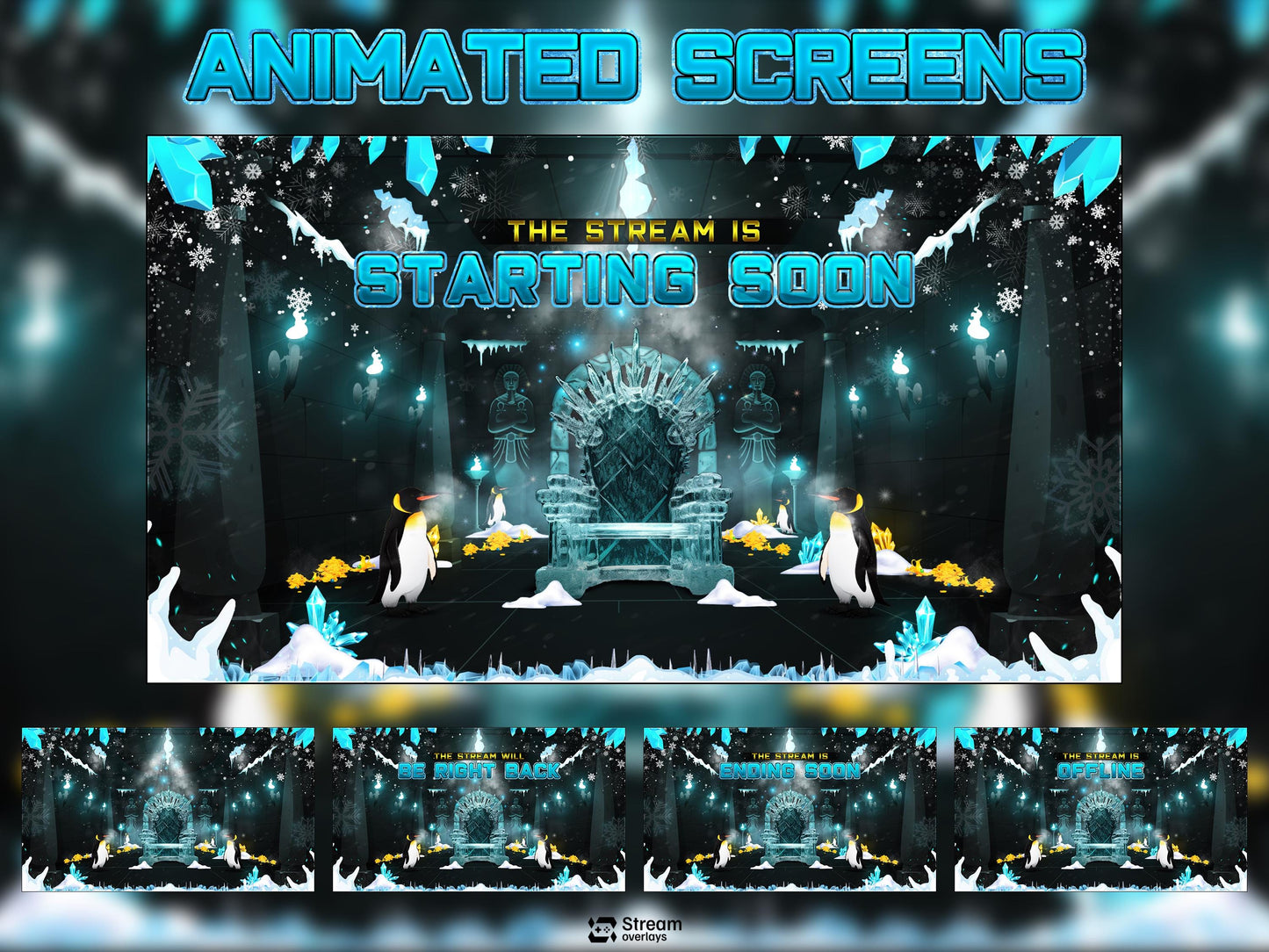 Ice Twitch Stream | Animated Frozen Streams | Snow Throne Streaming Screens | Fantasy Scenes | Animate Alerts | Snow Gaming OBS | Panels