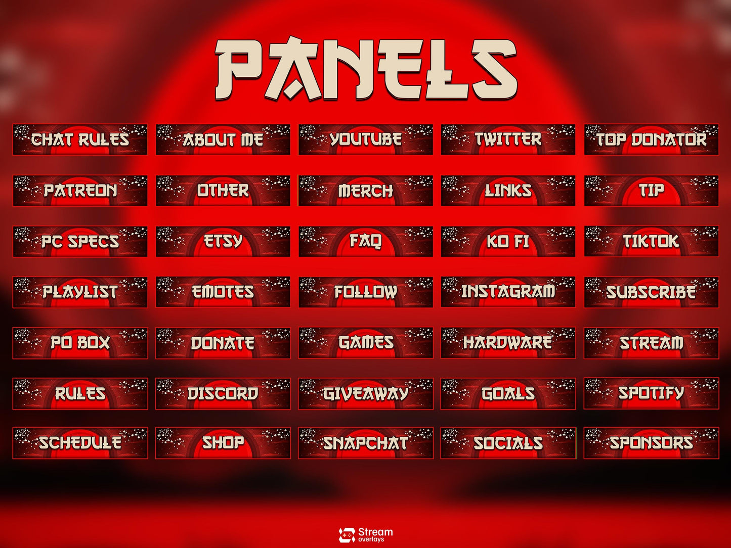 Samurai Stream Overlay Pack | Japanese Stream Package | Streaming Twitch | Stream Scenes | Red Moon Gaming | Panels | Alerts | Screens,OBS