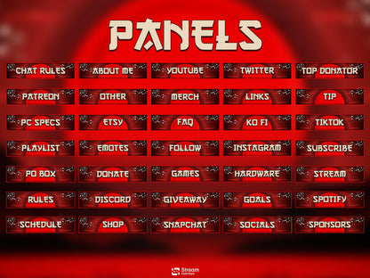 Samurai Stream Overlay Pack | Japanese Stream Package | Streaming Twitch | Stream Scenes | Red Moon Gaming | Panels | Alerts | Screens,OBS