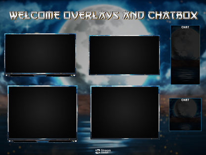 Blue Moon Stream Overlay Package | Midnight Lunar Twitch Overlay | OBS Overlay, Dark Blue Starting Soon, Twitch Panels, Stream Layout Assets