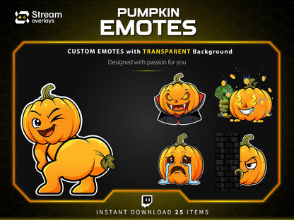 25 Pumpkin Stream Emotes, Spooky Fall Emojis (PNG Digital Download)