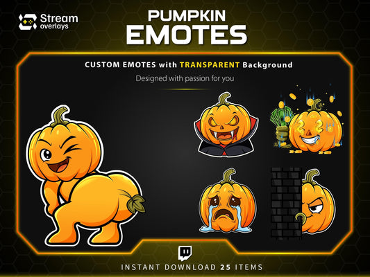 25 Pumpkin Stream Emotes, Spooky Fall Emojis (PNG Digital Download)