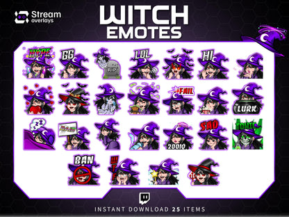 25 Witch Anime Emotes | Purple Halloween Twitch, Discord (Digital Download)