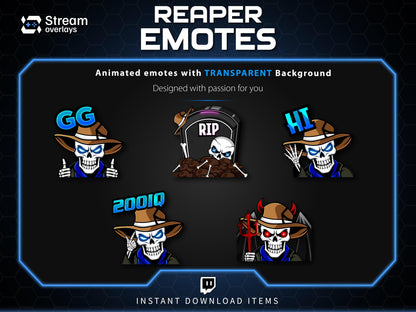 Cowboy Reaper Twitch Emotes Pack | Western Skeleton Skull Emotes for Discord, Kick, Youtube | Dark Gaming Emoji | Grim Reaper Streamer Pack