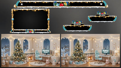 Christmas Kawaii Gaming Room Twitch Overlays Pack | Snow Fireplace | Christmas Tree Holiday Live Stream | Gift for Gamer | Game Room Decor