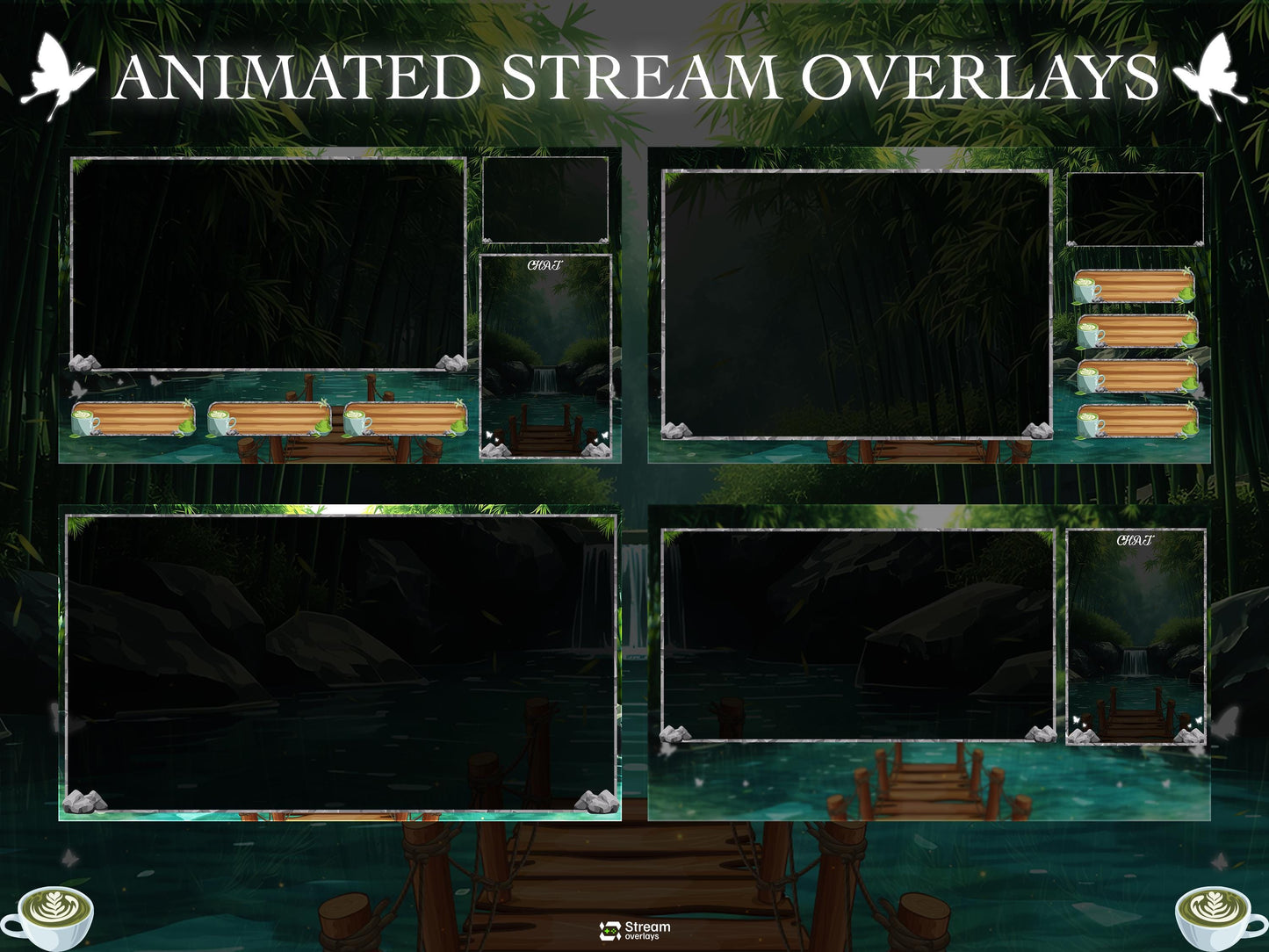 Bamboo Streaming Pack | Animated Twitch Overlay | Nature Stream Package | Forest Waterfall Screens | Alerts | Panels | Gaming Overlays | OBS