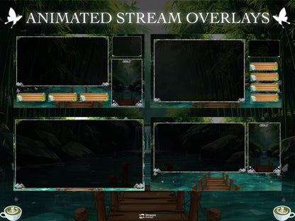Bamboo Streaming Pack | Animated Twitch Overlay | Nature Stream Package | Forest Waterfall Screens | Alerts | Panels | Gaming Overlays | OBS