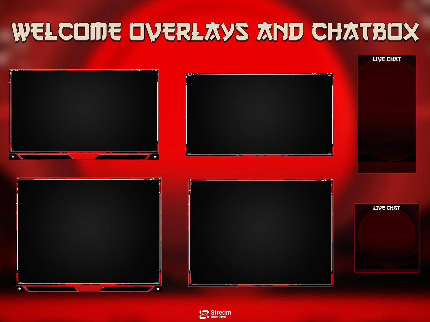Samurai Stream Overlay Pack | Japanese Stream Package | Streaming Twitch | Stream Scenes | Red Moon Gaming | Panels | Alerts | Screens,OBS
