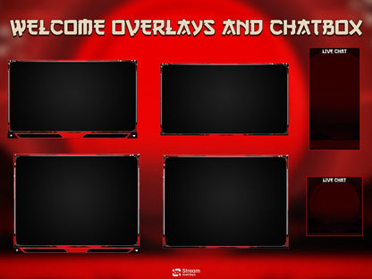 Samurai Stream Overlay Pack | Japanese Stream Package | Streaming Twitch | Stream Scenes | Red Moon Gaming | Panels | Alerts | Screens,OBS