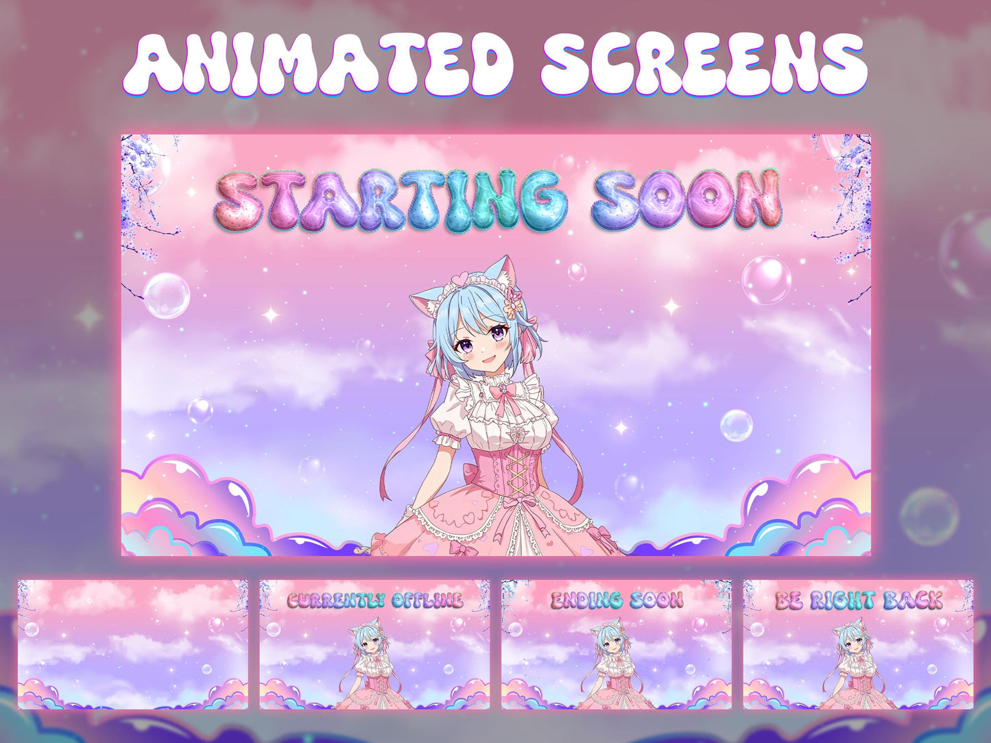 Pastel Sky Clouds Stream Package | Kawaii Anime Fantasy Twitch Overlays | Cute VTuber Gaming Bundle | Dreamy Colorful Cozy LoFi OBS Stream