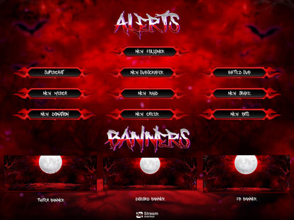 Dark Horror Twitch Overlay Pack | Moon Stream Package | Animated Screens| Red Streams | Gaming Alerts, Starting Soon, spooky Streams, Panels