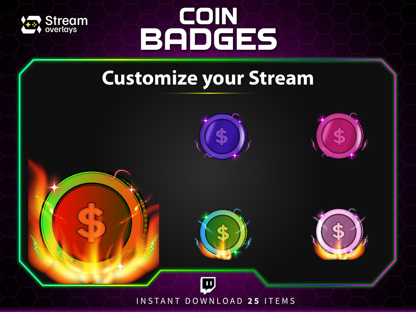 Coin Twitch Sub Badges, Dollar Currency Channel Points (Digital Download)