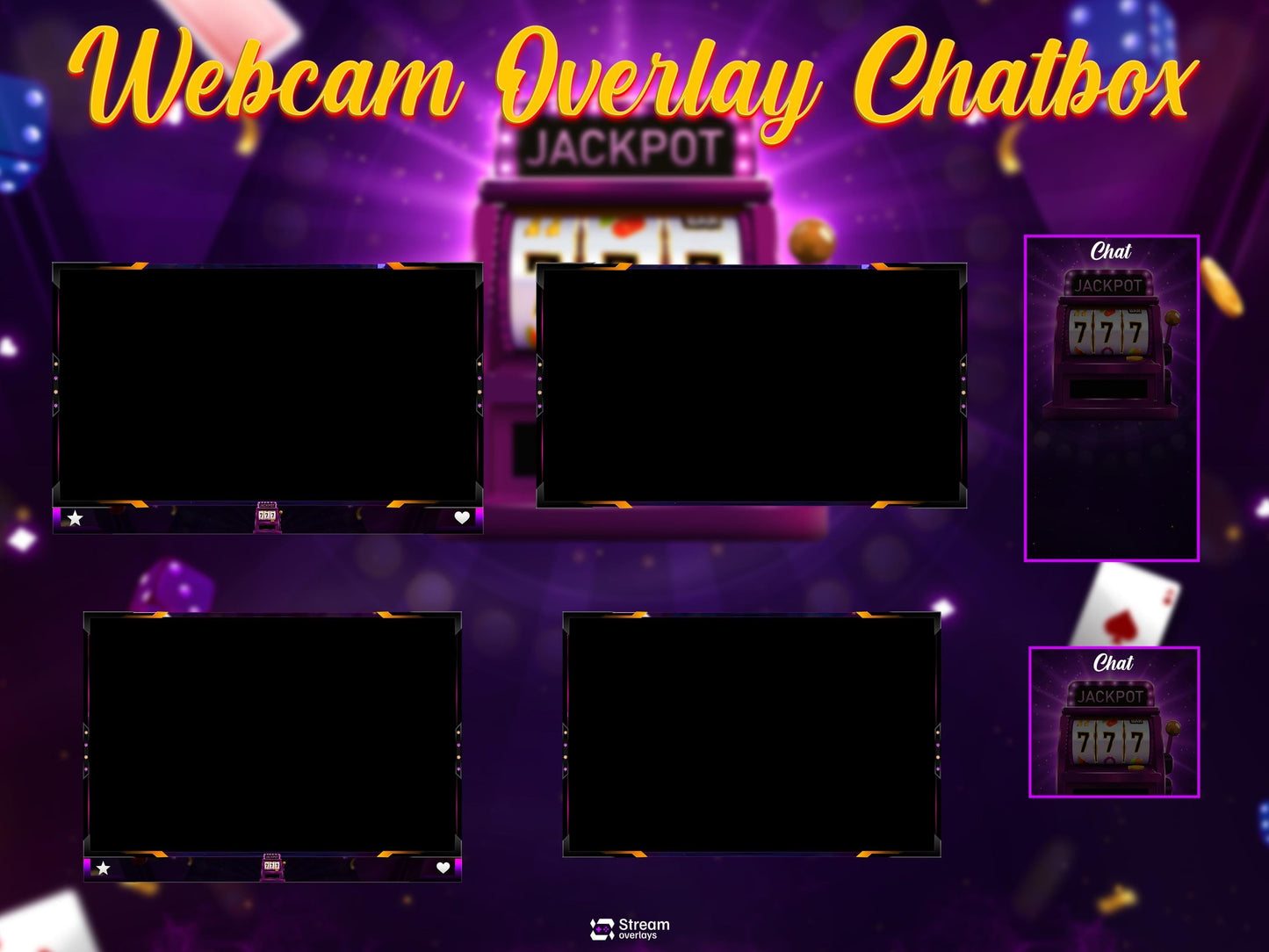 Slot Machine Stream Package | Casino Twitch Overlay Pack | Gambling Stream Overlays | Neon Jackpot Cards Screens & Alerts for Kick, Youtube