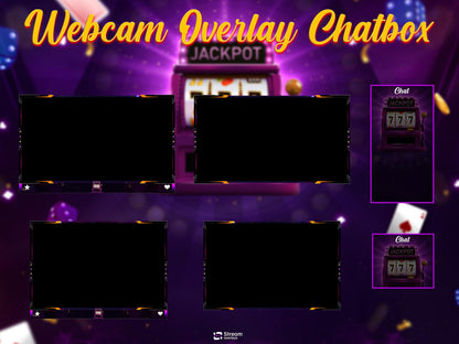 Slot Machine Stream Package | Casino Twitch Overlay Pack | Gambling Stream Overlays | Neon Jackpot Cards Screens & Alerts for Kick, Youtube