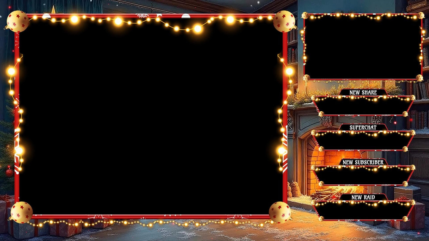 Cozy Christmas Twitch Overlay Pack | Winter Fireplace Stream Screens | Holiday Snow Scene | Animated Alerts & Facecam